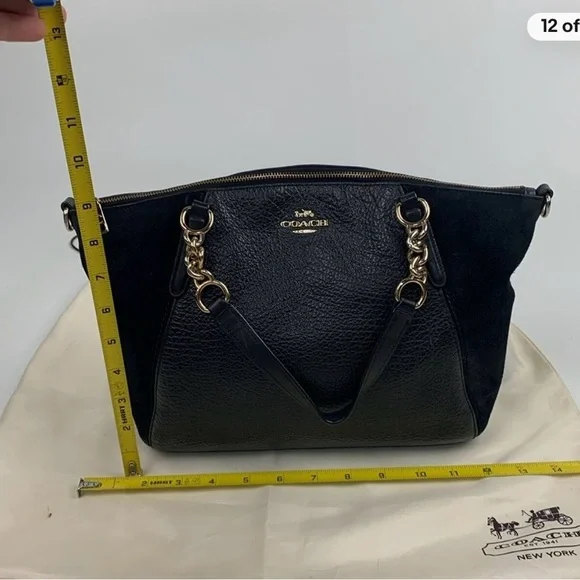 COACH Purse Black Mixed Leather & Suede Tote Bag w/ Gold Hardware ➕ FREE ITEM!⬇️ - Picture 10 of 16